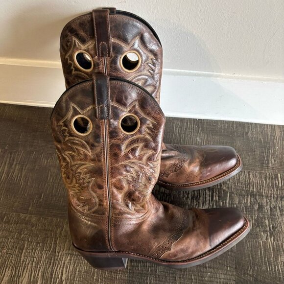 Laredo Men Kane Broad Square Toe Leather Cow Boy Shoes Tan Size 13 - Picture 10 of 11